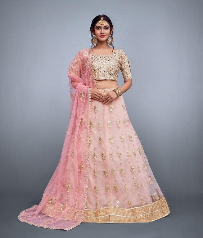 Baby pink soft net embroidered ceremonial lehenga