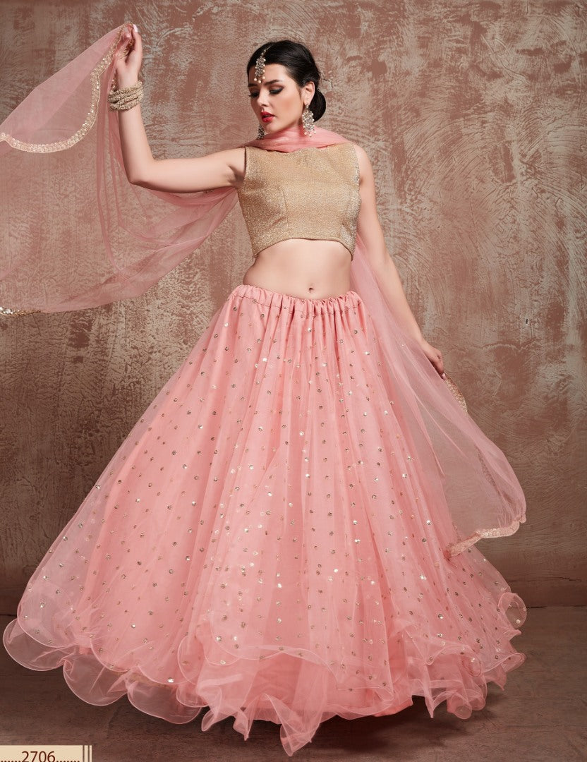Baby pink soft net embroidered wedding lehenga choli
