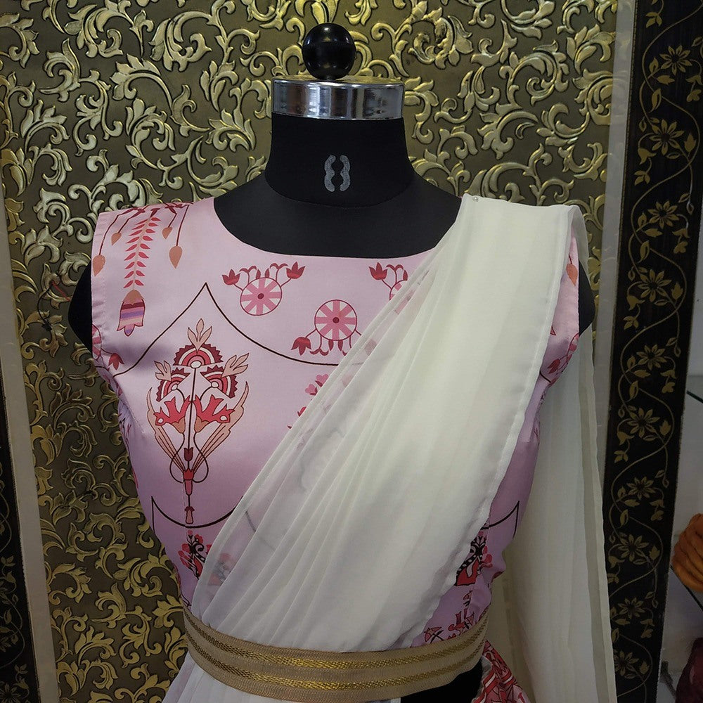 Baby pink tapeta silk digital printed ceremonial lehenga choli