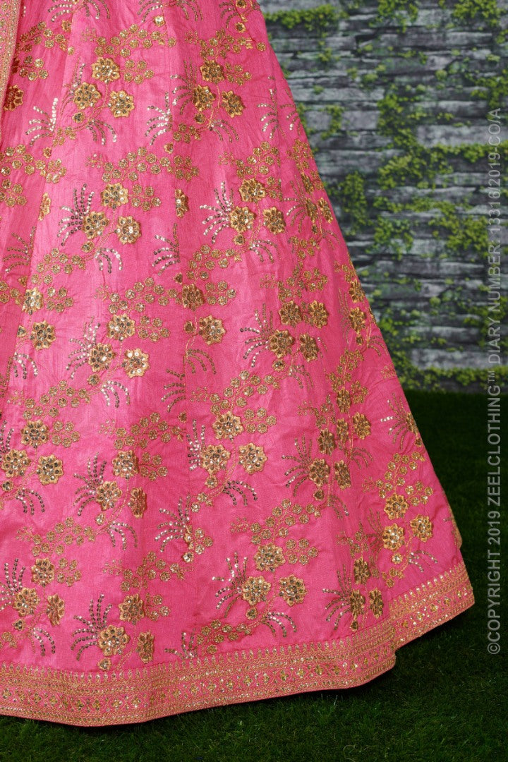 Baby pink thai silk heavy zari and sequence worked designer bridal lehenga choli