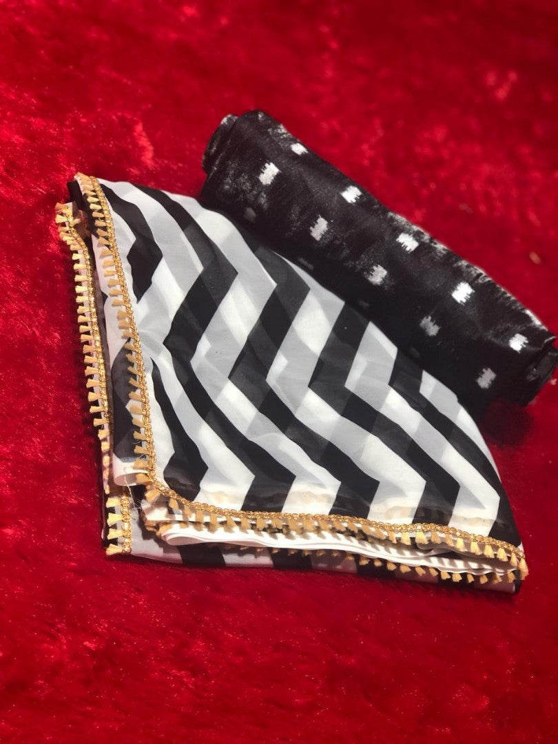 back and white zigzag printed stylist partywear saree