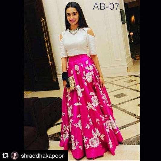 Beautiful bollywood style pink embroidered partywear lehenga