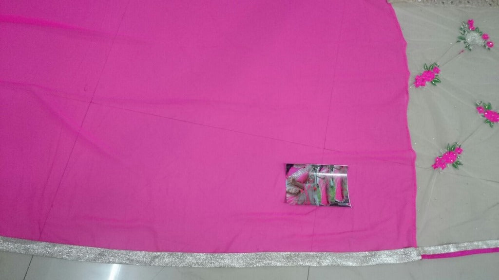 Beautiful cream and pink embroidered saree