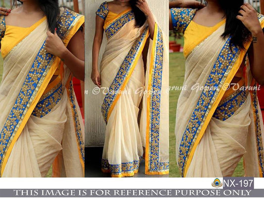 Beautiful cream embroidered festival saree