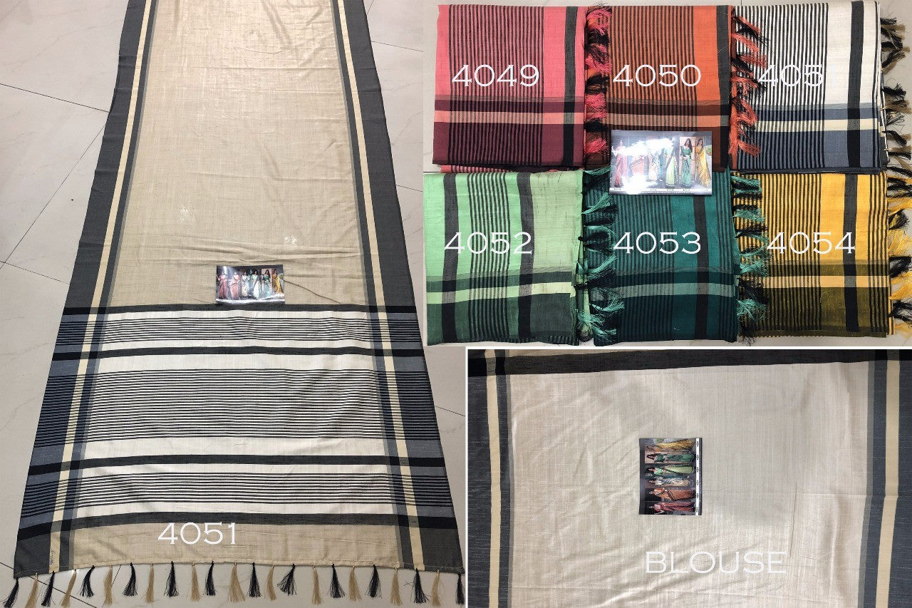 Beautiful cream slub cotton silk casual saree