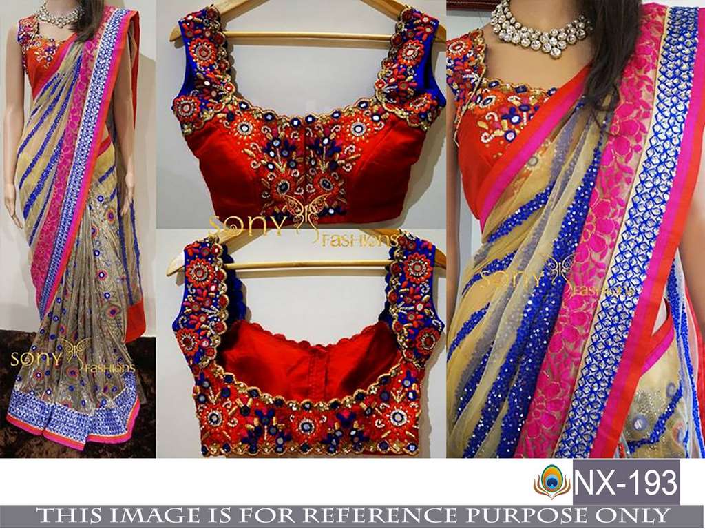 Beautiful designer cream embroidered saree with heavy blouse