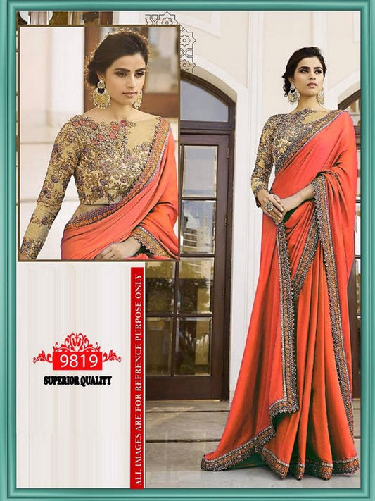 Beautiful designer embroidered orange saree