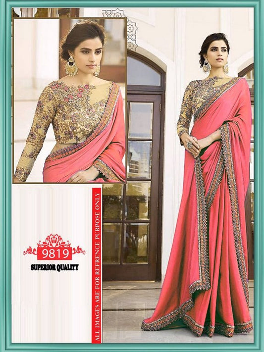 Beautiful designer embroidered peach saree