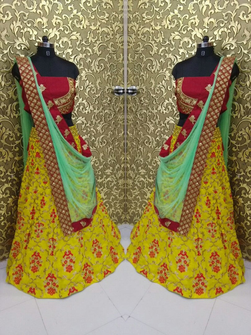 Beautiful designer heavy embroidered yellow lehenga