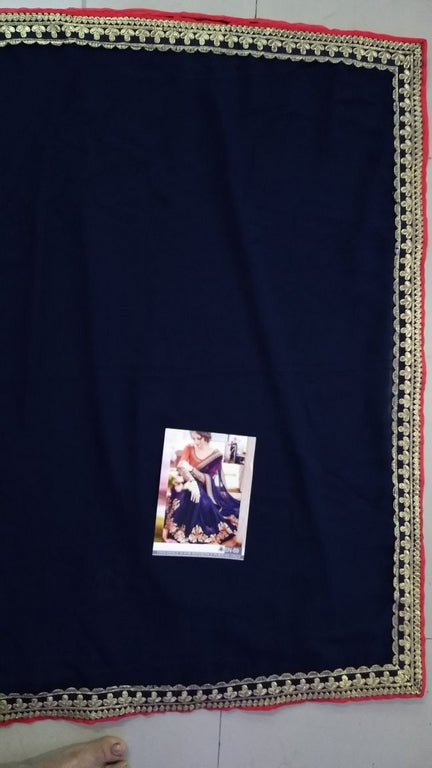 Beautiful embroidered blue wedding saree