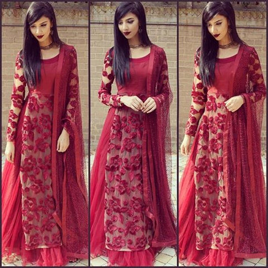 Beautiful embroidered Maroon Party wear lehenga