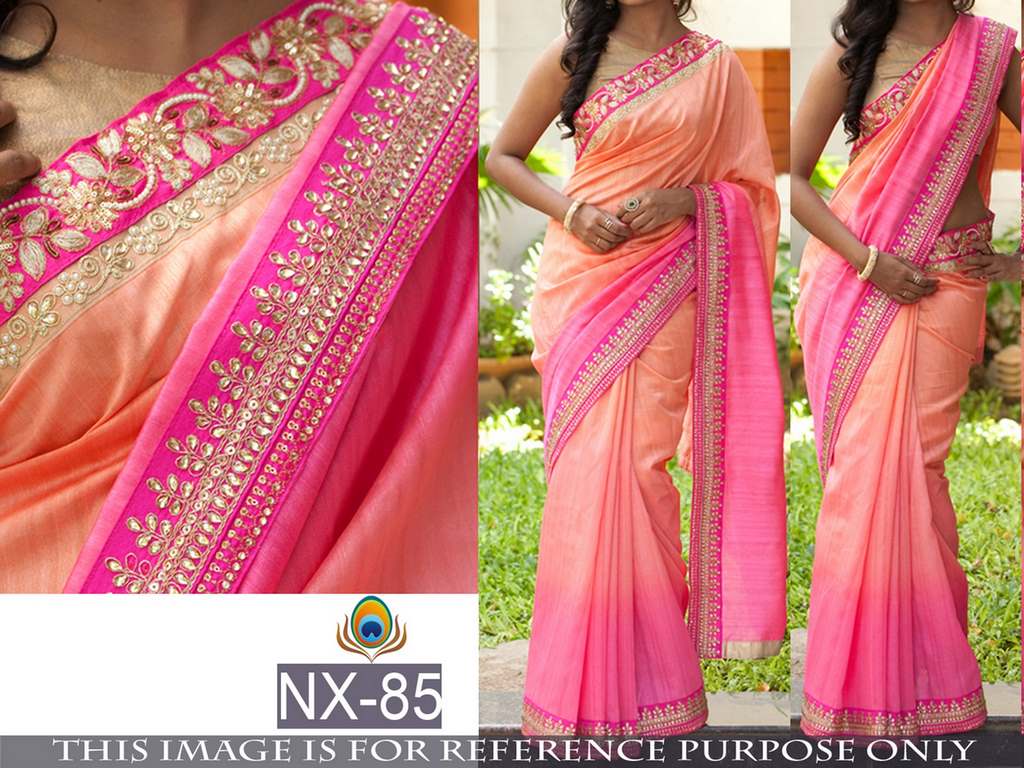 Beautiful embroidered pink and orange wedding saree