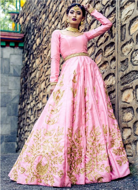 Beautiful embroidered pink wedding anarkali suit