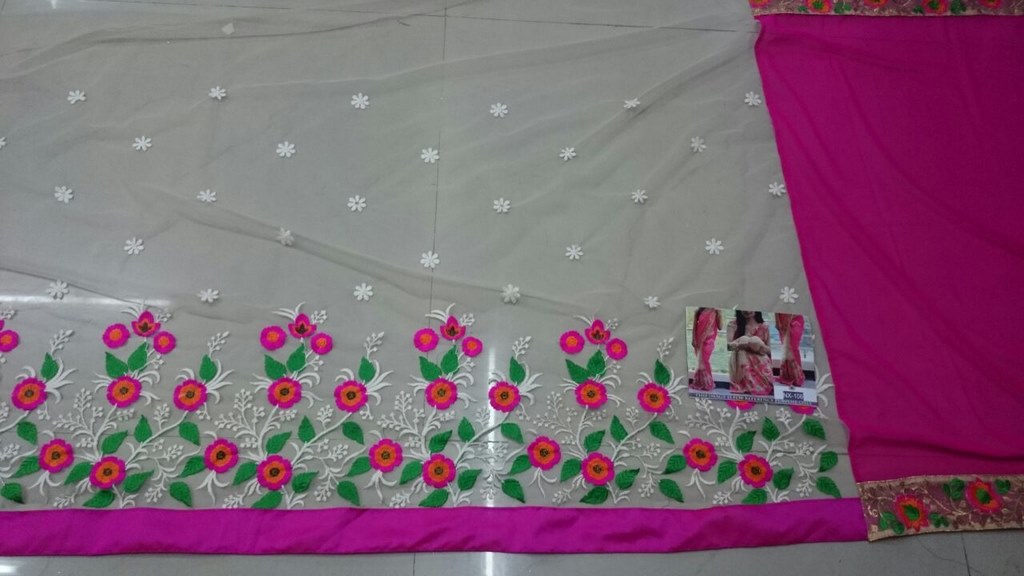 Beautiful embroidered pink wedding saree