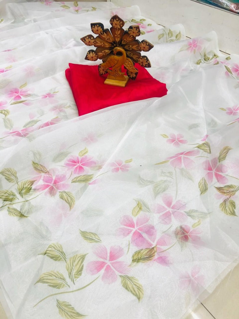 Beautiful floral digital printed organza saree