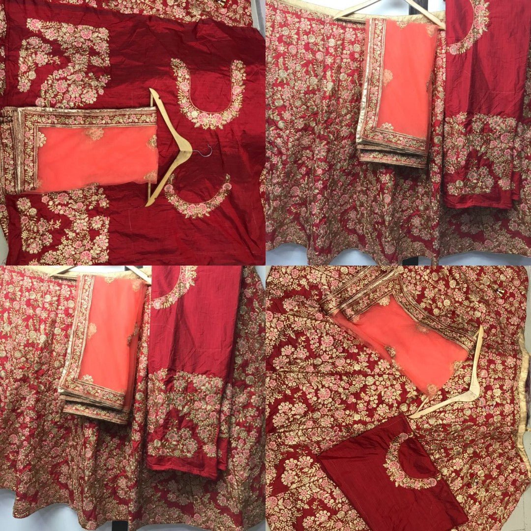 Beautiful heavy embroidered red wedding bridal lehenga