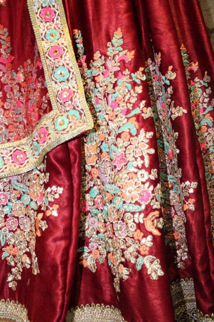 Beautiful Maroon embroidered Bridal lehenga