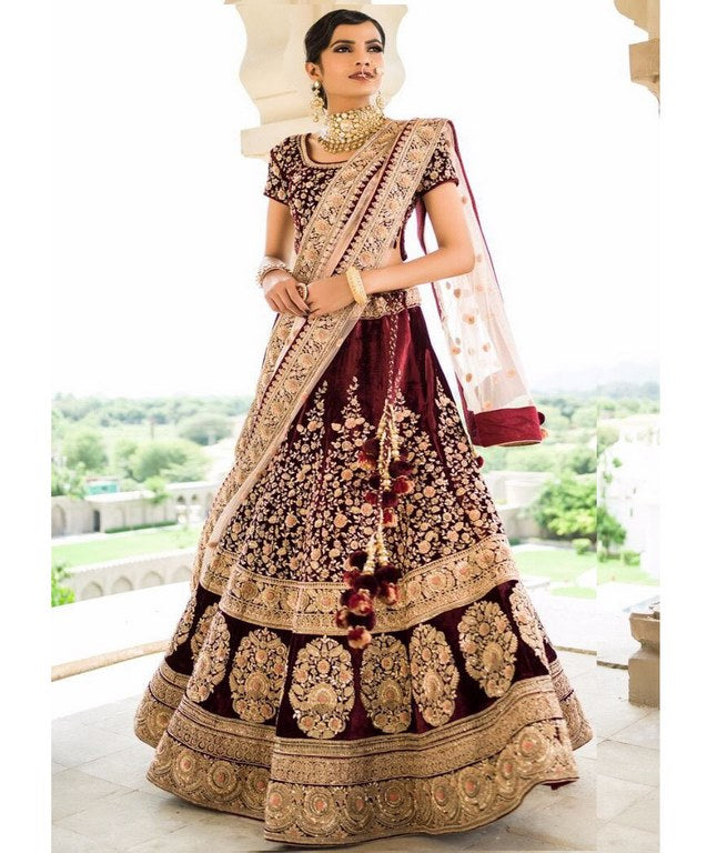 Beautiful Maroon heavy embroidered Bridal lehenga