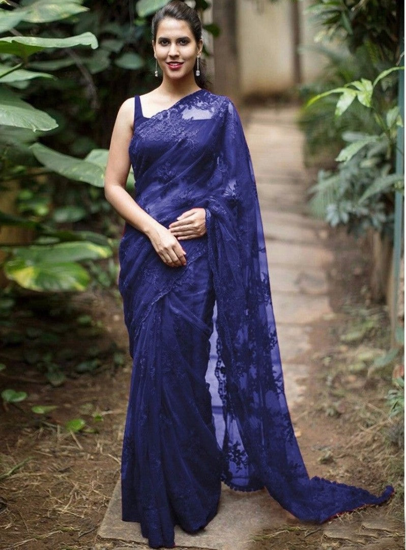 Beautiful mono net embroidered partywear saree