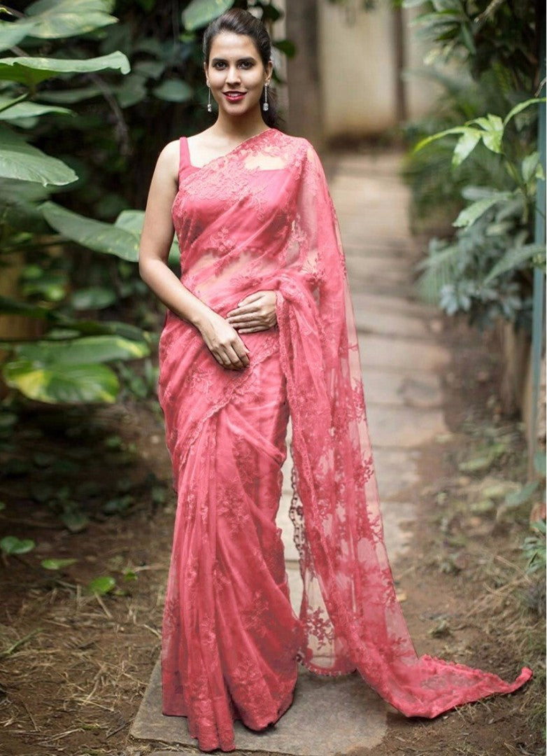 Beautiful mono net embroidered partywear saree