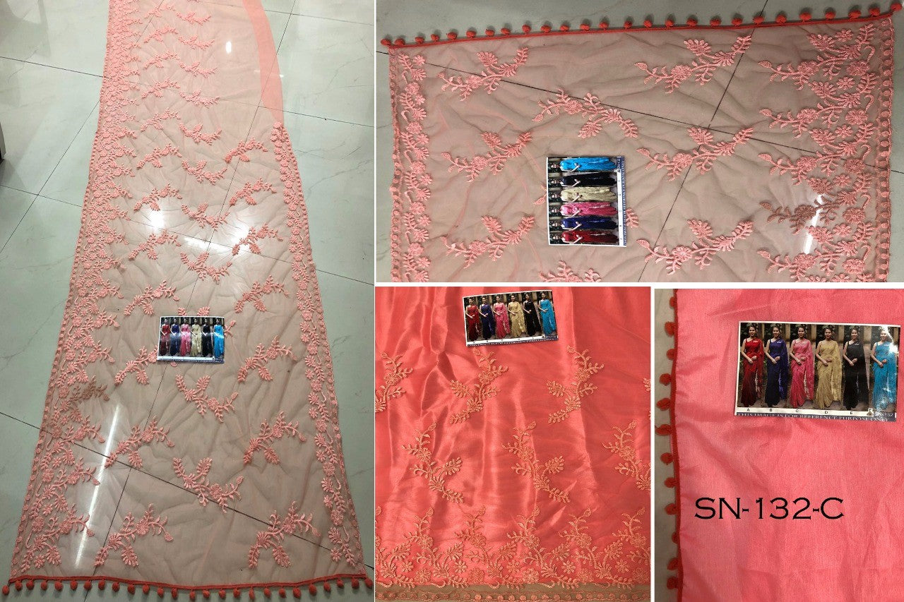Beautiful mono net embroidered partywear saree