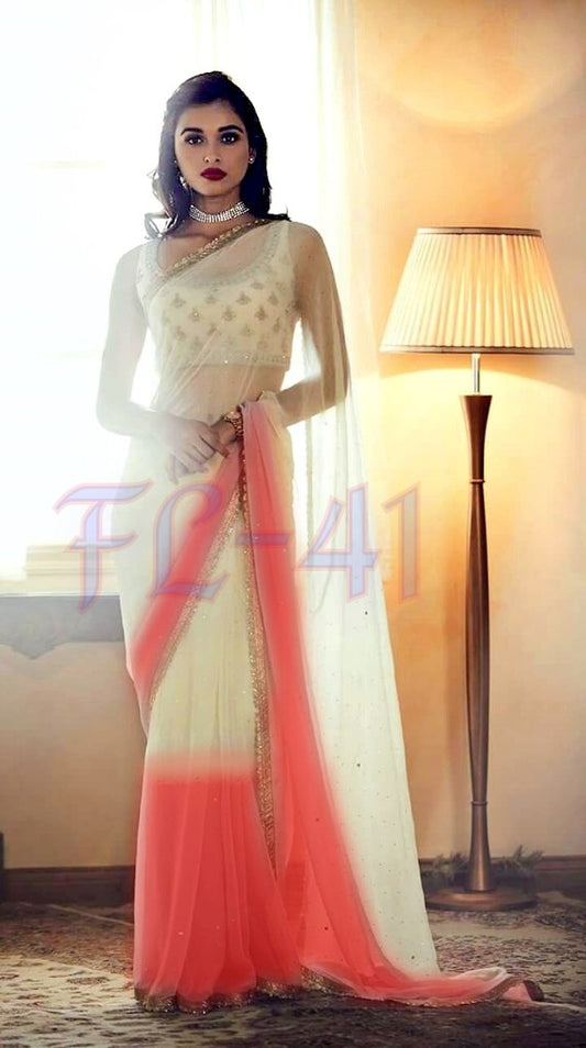 Beautiful multicolor shaded lace border stone work saree