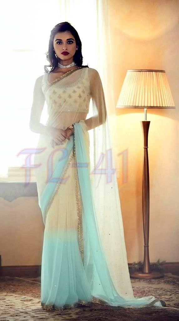 Beautiful multicolor shaded lace border stone work saree