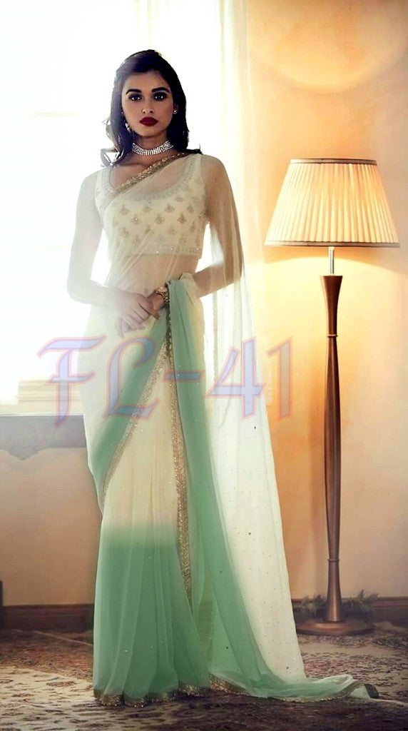 Beautiful multicolor shaded lace border stone work saree