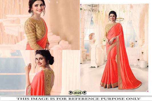 Beautiful neon orange embroidered partywear saree