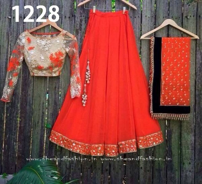 Beautiful Orange Plain Ceremonial lehenga