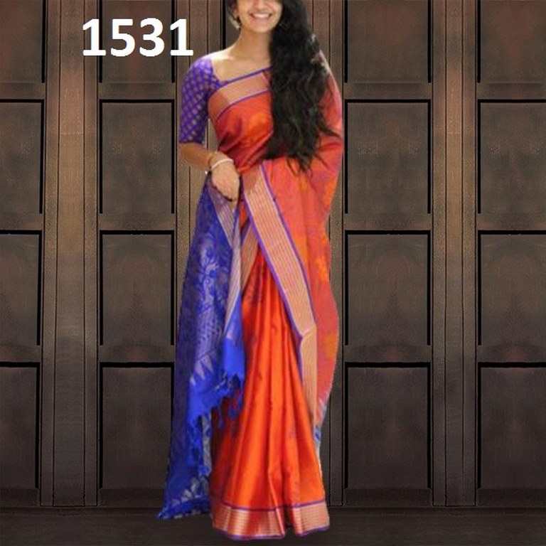 Beautiful Orange Printed Ceremonial Saree