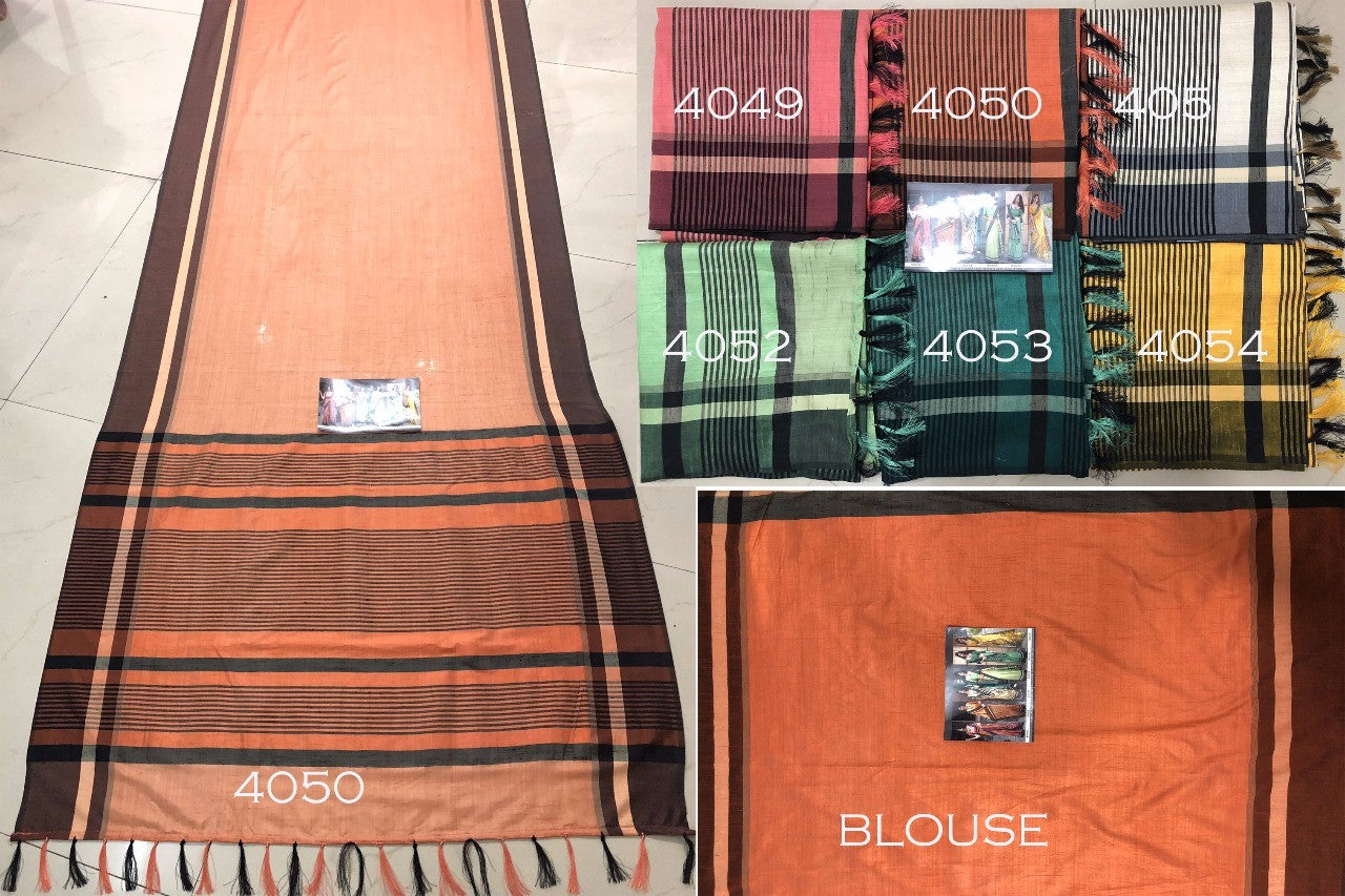 Beautiful orange slub cotton silk casual saree