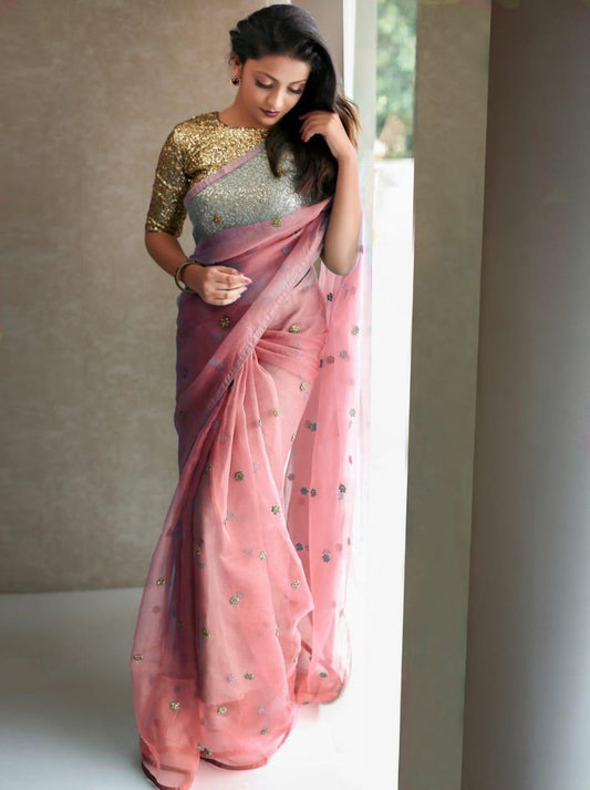 Beautiful organza net partywear saree with sequence work blouse