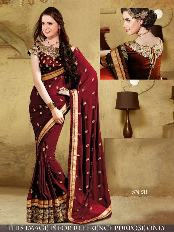 Beautiful partywear embroidered maroon saree