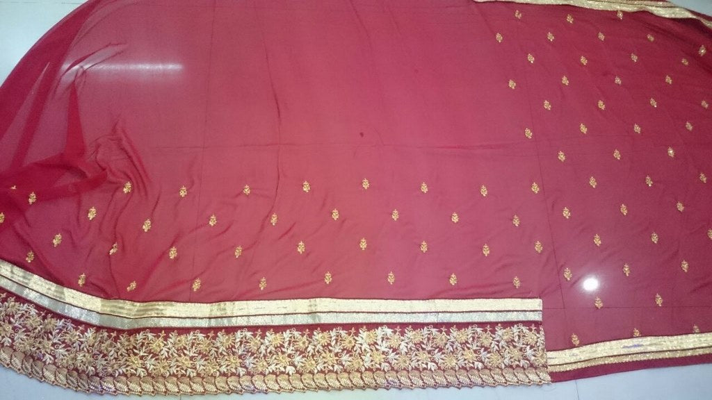 Beautiful partywear embroidered maroon saree