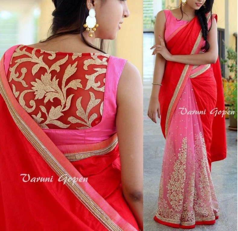 Beautiful partywear embroidered skut red saree