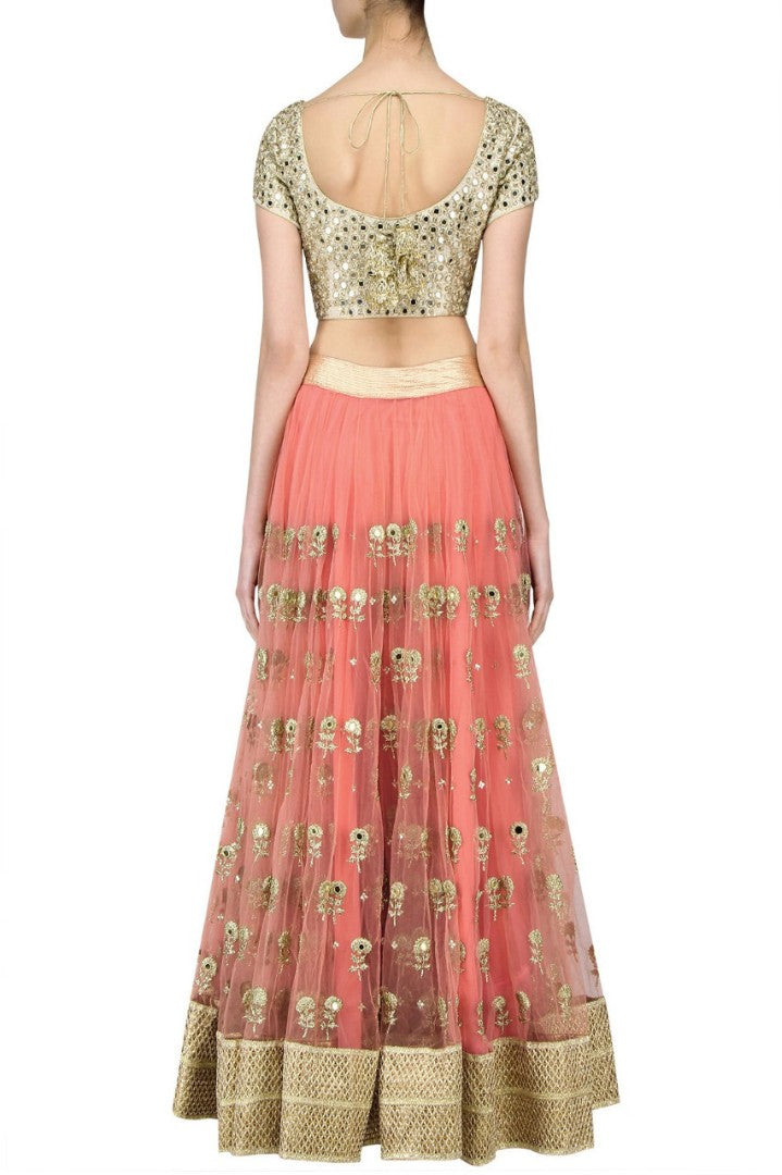 Beautiful peach mint mirror work wedding lehenga