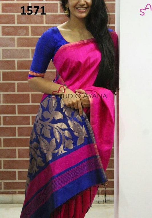 Beautiful Pink & Blue Printed Ceremonial Saree