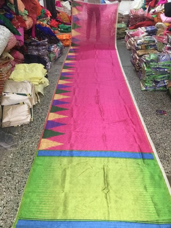 Beautiful Pink & Green Printed Ceremonial Saree