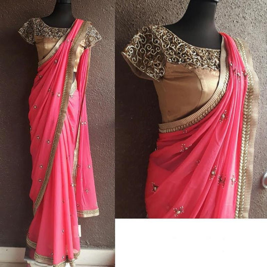 Beautiful Pink embroidered Ceremonial Saree