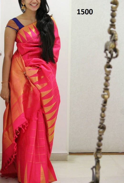 Beautiful Pink Printed Ceremonial Saree