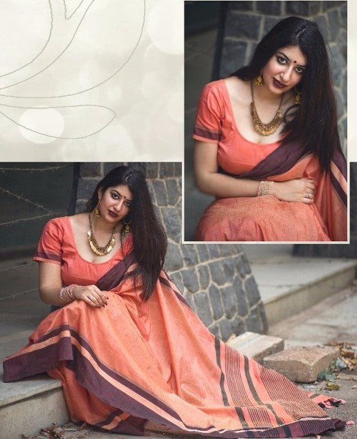 Beautiful Pink slub cotton silk casual saree