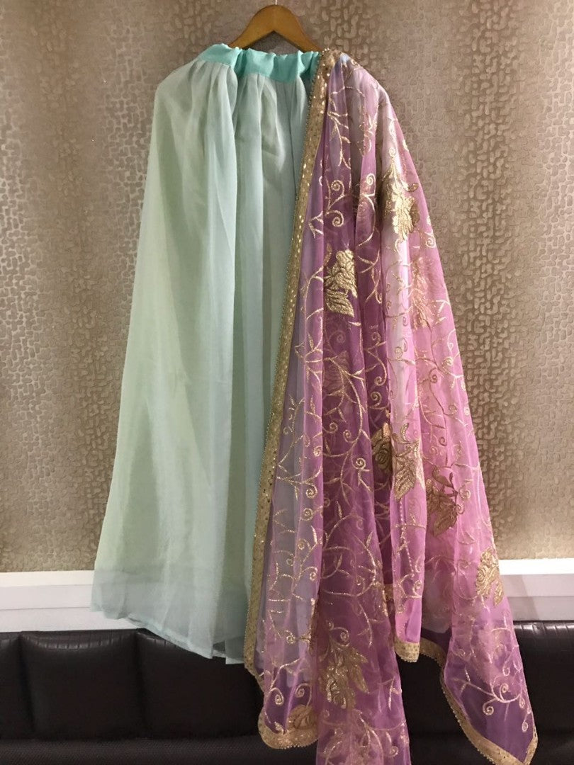 Beautiful pista green embroidered partywear lehenga