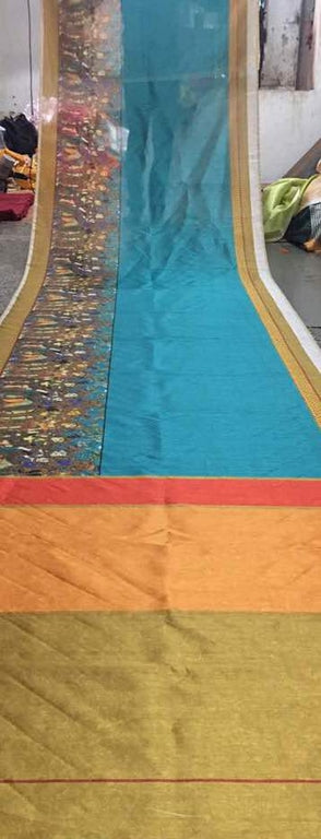 Beautiful Rama Printed Festival Saree