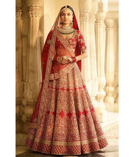 Beautiful Red heavy embroidered Bridal lehenga