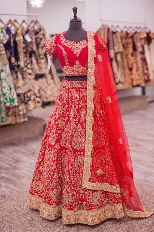 Beautiful Red heavy embroidered Bridal lehengha