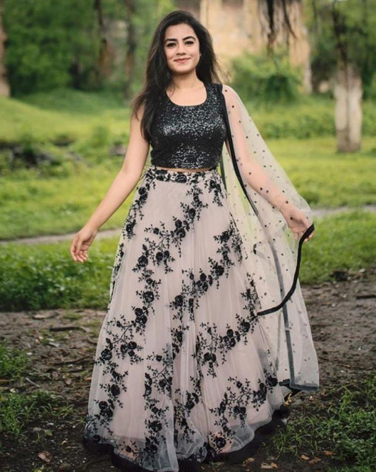 Beautiful sequence and thread worked ceremonial lehenga choli