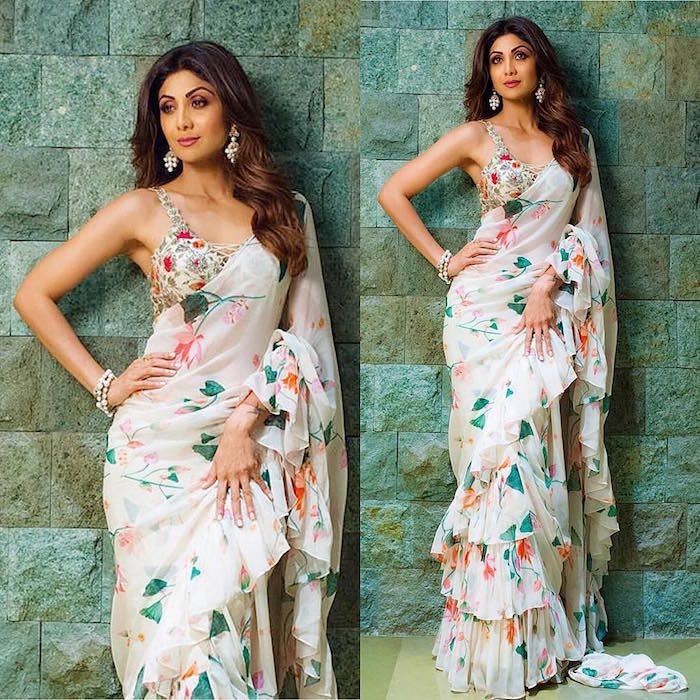Beautiful shilpa shetty bollywood style printed georgette saree