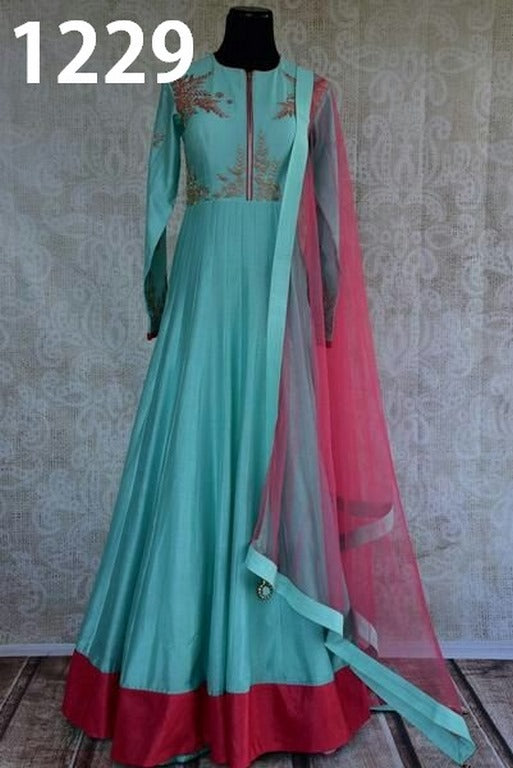 Beautiful Sky Blue Plain Ceremonial Anarkali Suit