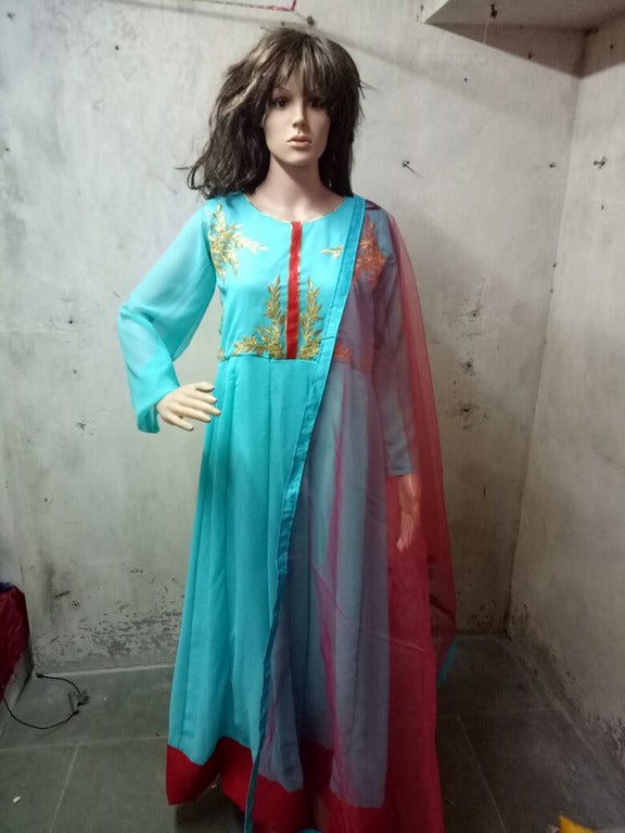 Beautiful Sky Blue Plain Ceremonial Anarkali Suit
